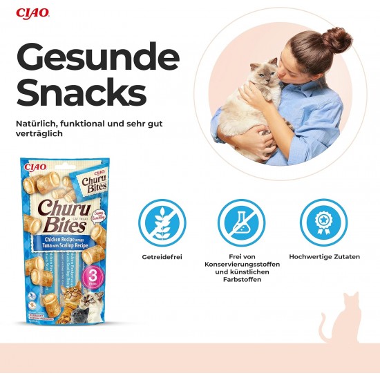 INABA Churu Bites No By-Products with 40% Chicken Meat and 32% Tuna Cat Treats Grain Free, Sugar Free, Perfect for Hiding Tablet Cat Treats 30 g (Pack of 1) INABA Churu Bites No By-Products with 40% Chicken Meat and 32% Tuna Cat Treats Grain Free, Sugar Free, Perfect for Hiding Tablet Cat Treats 30 g (Pack of 1)