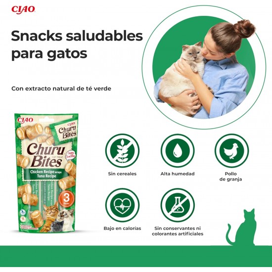 INABA Churu Bites No By-Products with 40% Chicken Meat and 32% Tuna Cat Treats Grain Free, Sugar Free, Perfect for Hiding Tablet Cat Treats 30 g (Pack of 1) INABA Churu Bites No By-Products with 40% Chicken Meat and 32% Tuna Cat Treats Grain Free, Sugar Free, Perfect for Hiding Tablet Cat Treats 30 g (Pack of 1)