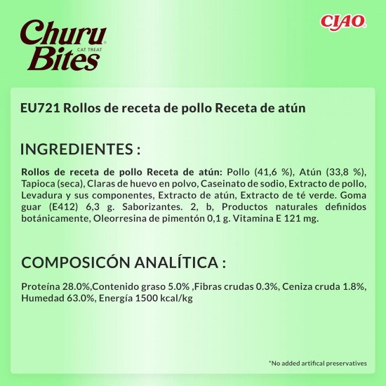 INABA Churu Bites No By-Products with 40% Chicken Meat and 32% Tuna Cat Treats Grain Free, Sugar Free, Perfect for Hiding Tablet Cat Treats 30 g (Pack of 1) INABA Churu Bites No By-Products with 40% Chicken Meat and 32% Tuna Cat Treats Grain Free, Sugar Free, Perfect for Hiding Tablet Cat Treats 30 g (Pack of 1)