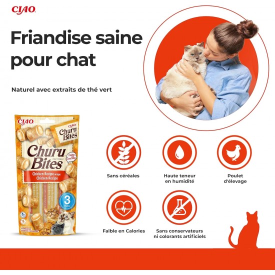 INABA Churu Bites No By-Products with 40% Chicken Meat and 32% Tuna Cat Treats Grain Free, Sugar Free, Perfect for Hiding Tablet Cat Treats 30 g (Pack of 1) INABA Churu Bites No By-Products with 40% Chicken Meat and 32% Tuna Cat Treats Grain Free, Sugar Free, Perfect for Hiding Tablet Cat Treats 30 g (Pack of 1)