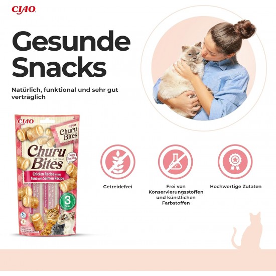 INABA Churu Bites No By-Products with 40% Chicken Meat and 32% Tuna Cat Treats Grain Free, Sugar Free, Perfect for Hiding Tablet Cat Treats 30 g (Pack of 1) INABA Churu Bites No By-Products with 40% Chicken Meat and 32% Tuna Cat Treats Grain Free, Sugar Free, Perfect for Hiding Tablet Cat Treats 30 g (Pack of 1)