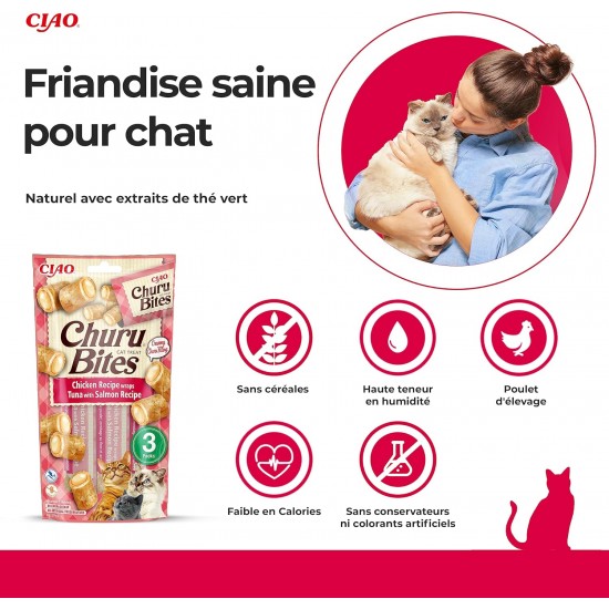 INABA Churu Bites No By-Products with 40% Chicken Meat and 32% Tuna Cat Treats Grain Free, Sugar Free, Perfect for Hiding Tablet Cat Treats 30 g (Pack of 1) INABA Churu Bites No By-Products with 40% Chicken Meat and 32% Tuna Cat Treats Grain Free, Sugar Free, Perfect for Hiding Tablet Cat Treats 30 g (Pack of 1)