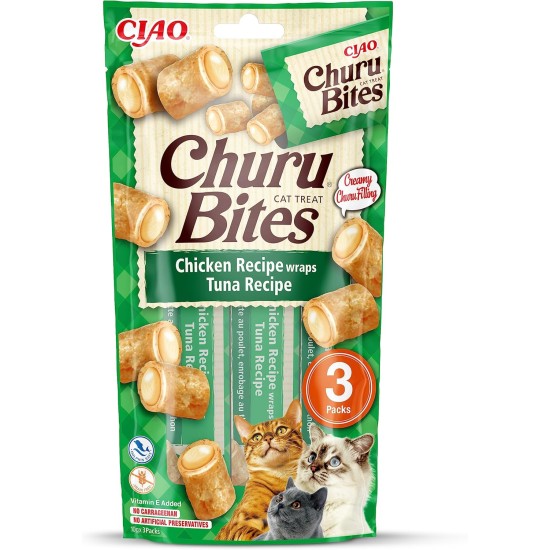 INABA Churu Bites Rich in Chicken and Tuna Cat Treats | Grain Free, Sugar Free, No Artificial Flavours Cat Snacks | Perfect to Hide Medicine 30 g (Pack of 1)