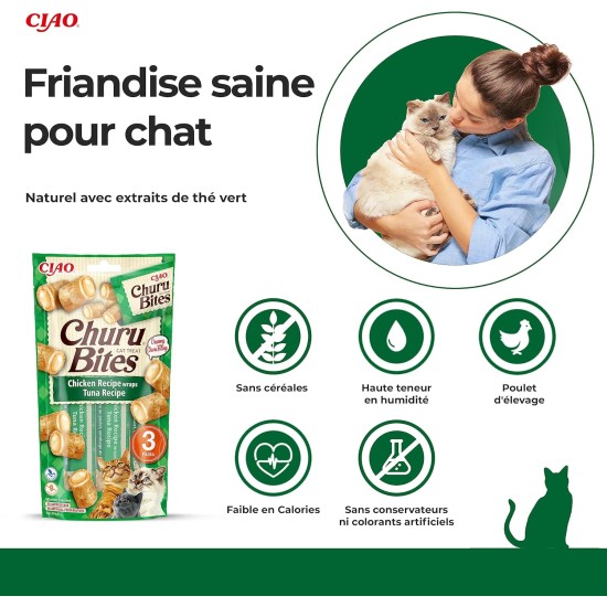 INABA Churu Bites Rich in Chicken and Tuna Cat Treats | Grain Free, Sugar Free, No Artificial Flavours Cat Snacks | Perfect to Hide Medicine 30 g (Pack of 1) INABA Churu Bites Rich in Chicken and Tuna Cat Treats | Grain Free, Sugar Free, No Artificial Flavours Cat Snacks | Perfect to Hide Medicine 30 g (Pack of 1)