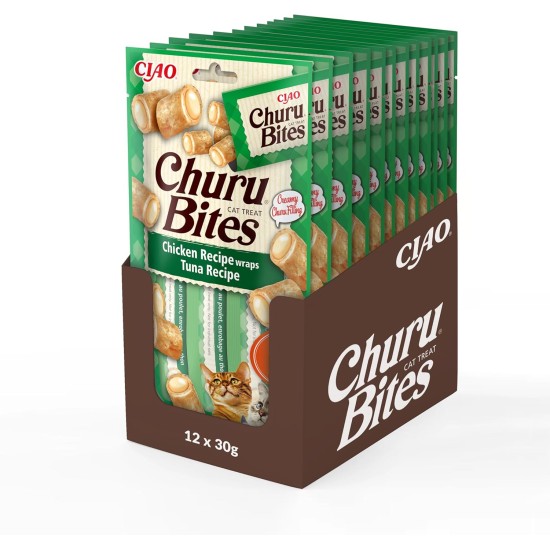 INABA Churu Bites Rich in Chicken and Tuna Cat Treats | Grain Free, Sugar Free, No Artificial Flavours Cat Snacks | Perfect to Hide Medicine 30 g (Pack of 1) INABA Churu Bites Rich in Chicken and Tuna Cat Treats | Grain Free, Sugar Free, No Artificial Flavours Cat Snacks | Perfect to Hide Medicine 30 g (Pack of 1)