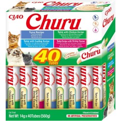 INABA Churu Cat Treats, No By-Products, Creamy Snack, Variety Box with Seafood, Grain-Free, Sugar-Free, Low Calorie, 100% Natural Meat, Premium Cat Treats, 560 g INABA Churu Cat Treats, No By-Products, Creamy Snack, Variety Box with Seafood, Grain-Free, Sugar-Free, Low Calorie, 100% Natural Meat, Premium Cat Treats, 560 g
