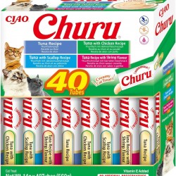 INABA Churu Cat Treats, No By-Products, Creamy Snack, Variety Box with Seafood, Grain-Free, Sugar-Free, Low Calorie, 100% Natural Meat, Premium Cat Treats, 560 g INABA Churu Cat Treats, No By-Products, Creamy Snack, Variety Box with Seafood, Grain-Free, Sugar-Free, Low Calorie, 100% Natural Meat, Premium Cat Treats, 560 g