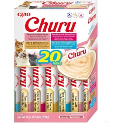INABA Churu Cat Treats, No By-Products, Creamy Snack, Variety Box with Seafood, Grain-Free, Sugar-Free, Low Calorie, 100% Natural Meat, Premium Cat Treats, 280 g INABA Churu Cat Treats, No By-Products, Creamy Snack, Variety Box with Seafood, Grain-Free, Sugar-Free, Low Calorie, 100% Natural Meat, Premium Cat Treats, 280 g
