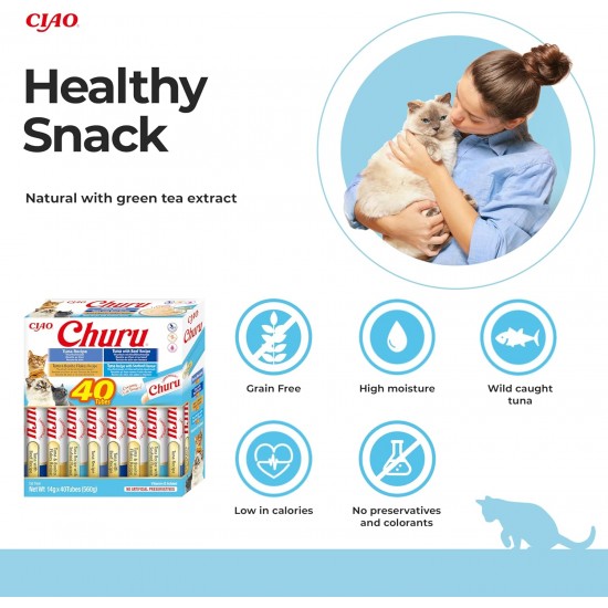 INABA Churu Cat Treats, No By-Products, Creamy Snack, Variety Box with Seafood, Grain-Free, Sugar-Free, Low Calorie, 100% Natural Meat, Premium Cat Treats, 280 g INABA Churu Cat Treats, No By-Products, Creamy Snack, Variety Box with Seafood, Grain-Free, Sugar-Free, Low Calorie, 100% Natural Meat, Premium Cat Treats, 280 g