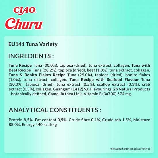 INABA Churu Cat Treats, No By-Products, Creamy Snack, Variety Box with Seafood, Grain-Free, Sugar-Free, Low Calorie, 100% Natural Meat, Premium Cat Treats, 280 g INABA Churu Cat Treats, No By-Products, Creamy Snack, Variety Box with Seafood, Grain-Free, Sugar-Free, Low Calorie, 100% Natural Meat, Premium Cat Treats, 280 g