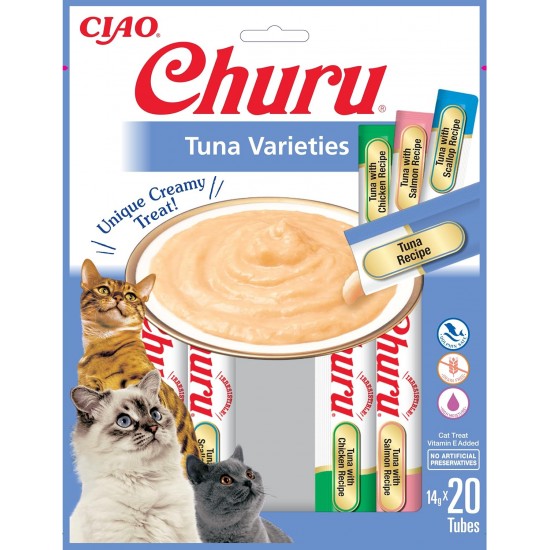 INABA Churu Cat Treats, No By-Products, Creamy Snack, Variety Box with Seafood, Grain-Free, Sugar-Free, Low Calorie, 100% Natural Meat, Premium Cat Treats, 280 g INABA Churu Cat Treats, No By-Products, Creamy Snack, Variety Box with Seafood, Grain-Free, Sugar-Free, Low Calorie, 100% Natural Meat, Premium Cat Treats, 280 g