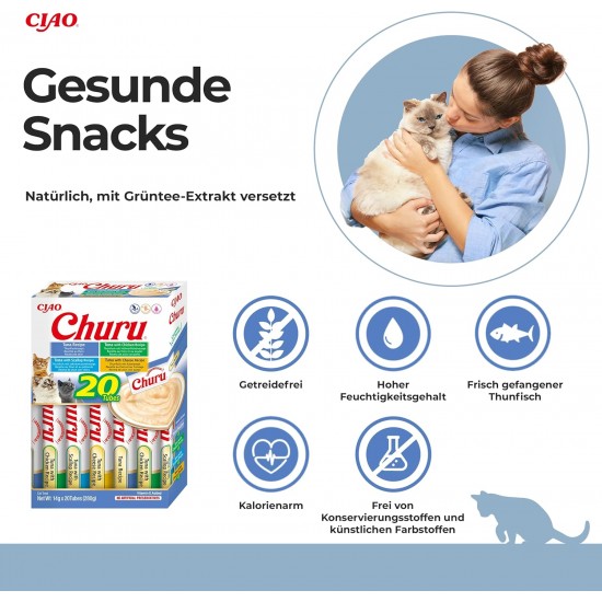 INABA Churu Cat Treats, No By-Products, Creamy Snack, Variety Box with Seafood, Grain-Free, Sugar-Free, Low Calorie, 100% Natural Meat, Premium Cat Treats, 280 g INABA Churu Cat Treats, No By-Products, Creamy Snack, Variety Box with Seafood, Grain-Free, Sugar-Free, Low Calorie, 100% Natural Meat, Premium Cat Treats, 280 g