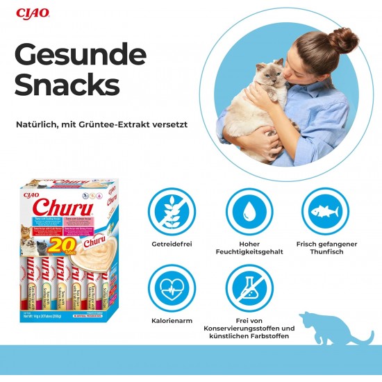 INABA Churu Cat Treats, No By-Products, Creamy Snack, Variety Box with Seafood, Grain-Free, Sugar-Free, Low Calorie, 100% Natural Meat, Premium Cat Treats, 280 g INABA Churu Cat Treats, No By-Products, Creamy Snack, Variety Box with Seafood, Grain-Free, Sugar-Free, Low Calorie, 100% Natural Meat, Premium Cat Treats, 280 g