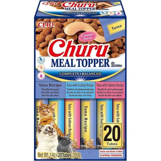 INABA Churu Cat Treats, No By-Products, Creamy Snack, Variety Box with Seafood, Grain-Free, Sugar-Free, Low Calorie, 100% Natural Meat, Premium Cat Treats, 280 g INABA Churu Cat Treats, No By-Products, Creamy Snack, Variety Box with Seafood, Grain-Free, Sugar-Free, Low Calorie, 100% Natural Meat, Premium Cat Treats, 280 g