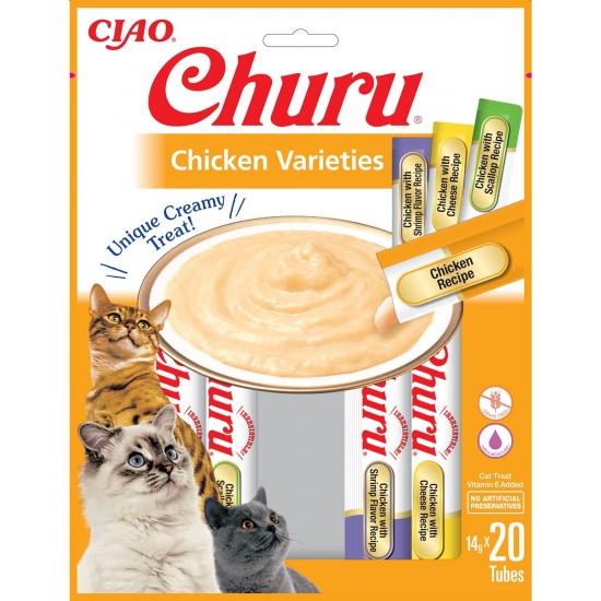 INABA Churu Cat Treats, No By-Products, Creamy Snack, Variety Box with Seafood, Grain-Free, Sugar-Free, Low Calorie, 100% Natural Meat, Premium Cat Treats, 280 g INABA Churu Cat Treats, No By-Products, Creamy Snack, Variety Box with Seafood, Grain-Free, Sugar-Free, Low Calorie, 100% Natural Meat, Premium Cat Treats, 280 g