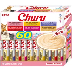 INABA Churu Cat Treats, No By-Products, Creamy Snack, Variety Box with Tuna, Grain-Free, Sugar-Free, Low Calorie, 100% Natural Meat, Premium Cat Treats from Japan INABA Churu Cat Treats, No By-Products, Creamy Snack, Variety Box with Tuna, Grain-Free, Sugar-Free, Low Calorie, 100% Natural Meat, Premium Cat Treats from Japan