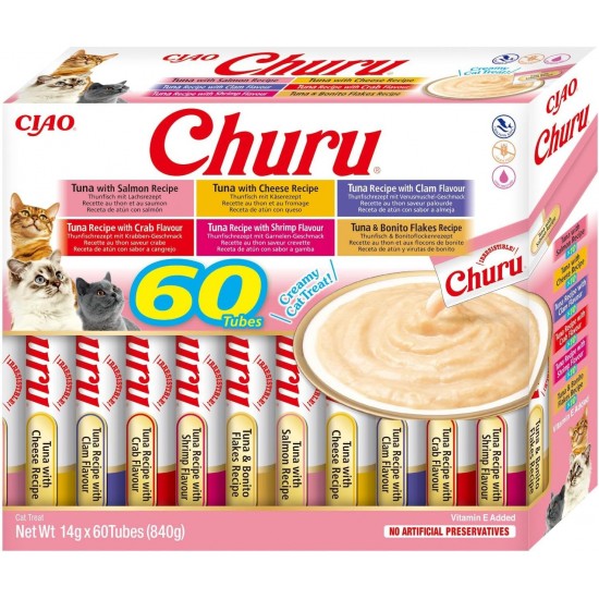 INABA Churu Cat Treats, No By-Products, Creamy Snack, Variety Box with Tuna, Grain-Free, Sugar-Free, Low Calorie, 100% Natural Meat, Premium Cat Treats from Japan INABA Churu Cat Treats, No By-Products, Creamy Snack, Variety Box with Tuna, Grain-Free, Sugar-Free, Low Calorie, 100% Natural Meat, Premium Cat Treats from Japan