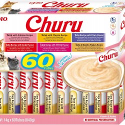 INABA Churu Cat Treats, No By-Products, Creamy Snack, Variety Box with Tuna, Grain-Free, Sugar-Free, Low Calorie, 100% Natural Meat, Premium Cat Treats from Japan INABA Churu Cat Treats, No By-Products, Creamy Snack, Variety Box with Tuna, Grain-Free, Sugar-Free, Low Calorie, 100% Natural Meat, Premium Cat Treats from Japan