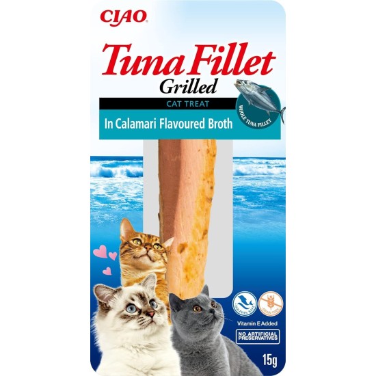 INABA Churu Fillet - Cat Snacks for Feeding from the Hand, Cat Treats in Handy Portions, Tuna Fillet in Broth with Squid, 15 g/1 Pack INABA Churu Fillet - Cat Snacks for Feeding from the Hand, Cat Treats in Handy Portions, Tuna Fillet in Broth with Squid, 15 g/1 Pack