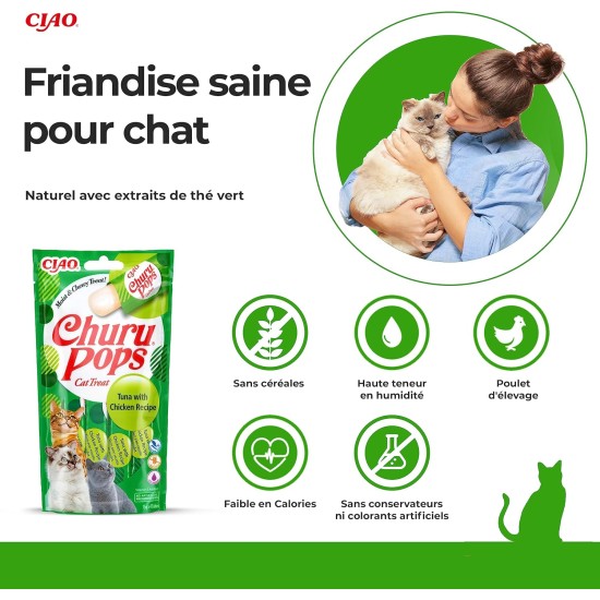 INABA Churu Pops Rich in Tuna Cat Treats, Grain-Free, Sugar-Free, No Artificial Flavours, High Moisture Content, Cat Snacks, 60 g (Pack of 1) INABA Churu Pops Rich in Tuna Cat Treats, Grain-Free, Sugar-Free, No Artificial Flavours, High Moisture Content, Cat Snacks, 60 g (Pack of 1)