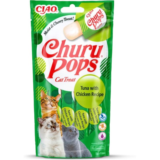 INABA Churu Pops Rich in Tuna Cat Treats, Grain-Free, Sugar-Free, No Artificial Flavours, High Moisture Content, Cat Snacks, 60 g (Pack of 1) INABA Churu Pops Rich in Tuna Cat Treats, Grain-Free, Sugar-Free, No Artificial Flavours, High Moisture Content, Cat Snacks, 60 g (Pack of 1)