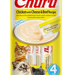 INABA Churu Puree Cat Snacks - Cat Paste for Feeding from Hand - Cat Sticks with Chicken & Cheese & Beef - 4 Sticks x 14 g INABA Churu Puree Cat Snacks - Cat Paste for Feeding from Hand - Cat Sticks with Chicken & Cheese & Beef - 4 Sticks x 14 g
