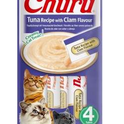 INABA Churu Puree Cat Snacks - Cat Paste for Feeding from the Hand - Cat Sticks with Tuna & Clam - 4 Sticks x 14 g INABA Churu Puree Cat Snacks - Cat Paste for Feeding from the Hand - Cat Sticks with Tuna & Clam - 4 Sticks x 14 g