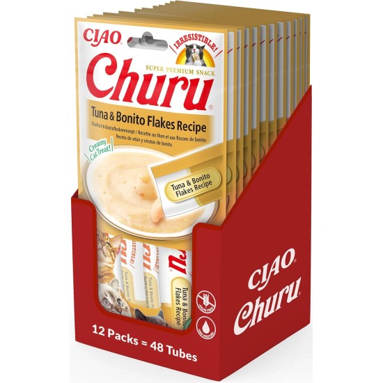INABA Churu Puree Cat Snacks - Cat Paste for Feeding from the Hand - Cat Sticks with Tuna & Clam - 4 Sticks x 14 g INABA Churu Puree Cat Snacks - Cat Paste for Feeding from the Hand - Cat Sticks with Tuna & Clam - 4 Sticks x 14 g