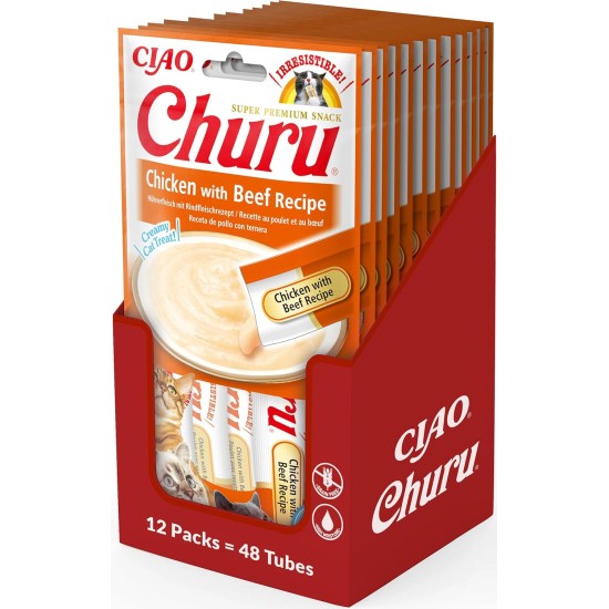 INABA Churu Puree Cat Snacks - Cat Paste for Feeding from the Hand - Cat Sticks with Tuna & Clam - 4 Sticks x 14 g INABA Churu Puree Cat Snacks - Cat Paste for Feeding from the Hand - Cat Sticks with Tuna & Clam - 4 Sticks x 14 g