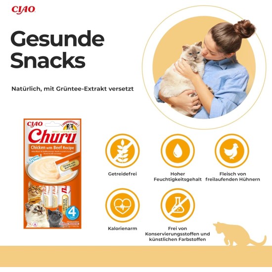 INABA Churu Puree Cat Snacks - Cat Paste for Feeding from the Hand - Cat Sticks with Tuna & Clam - 4 Sticks x 14 g INABA Churu Puree Cat Snacks - Cat Paste for Feeding from the Hand - Cat Sticks with Tuna & Clam - 4 Sticks x 14 g