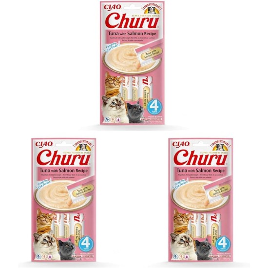 INABA Churu Puree Cat Snacks - Cat Paste for Feeding from the Hand - Cat Sticks with Tuna & Clam - 4 Sticks x 14 g INABA Churu Puree Cat Snacks - Cat Paste for Feeding from the Hand - Cat Sticks with Tuna & Clam - 4 Sticks x 14 g