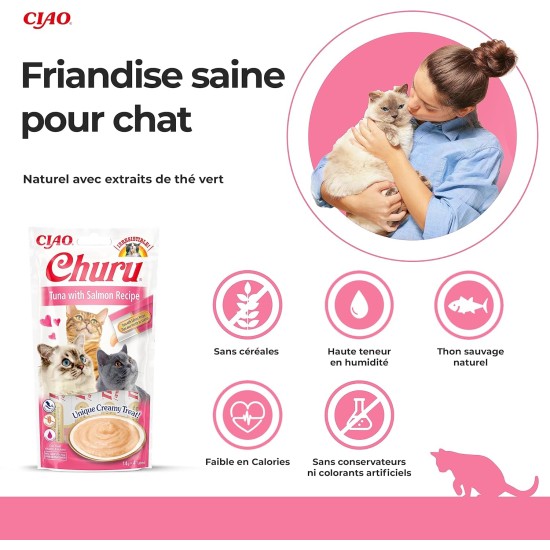 INABA Churu Puree Cat Snacks - Cat Paste for Feeding from the Hand - Cat Sticks with Tuna & Clam - 4 Sticks x 14 g INABA Churu Puree Cat Snacks - Cat Paste for Feeding from the Hand - Cat Sticks with Tuna & Clam - 4 Sticks x 14 g