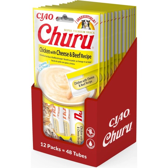 INABA Churu Puree Cat Snacks - Cat Paste for Feeding from the Hand - Cat Sticks with Tuna & Clam - 4 Sticks x 14 g INABA Churu Puree Cat Snacks - Cat Paste for Feeding from the Hand - Cat Sticks with Tuna & Clam - 4 Sticks x 14 g