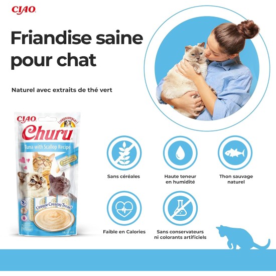INABA Churu Puree Cat Snacks - Cat Paste for Feeding from the Hand - Cat Sticks with Tuna & Clam - 4 Sticks x 14 g INABA Churu Puree Cat Snacks - Cat Paste for Feeding from the Hand - Cat Sticks with Tuna & Clam - 4 Sticks x 14 g