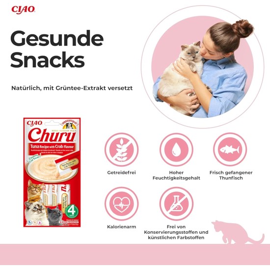 INABA Churu Puree Cat Snacks - Cat Paste for Feeding from the Hand - Cat Sticks with Tuna & Clam - 4 Sticks x 14 g INABA Churu Puree Cat Snacks - Cat Paste for Feeding from the Hand - Cat Sticks with Tuna & Clam - 4 Sticks x 14 g