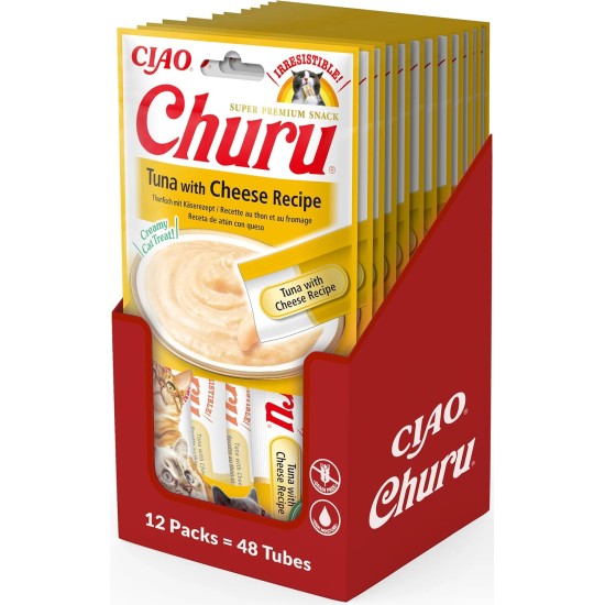 INABA Churu Puree Cat Snacks - Cat Paste for Feeding from the Hand - Cat Sticks with Tuna & Clam - 4 Sticks x 14 g INABA Churu Puree Cat Snacks - Cat Paste for Feeding from the Hand - Cat Sticks with Tuna & Clam - 4 Sticks x 14 g