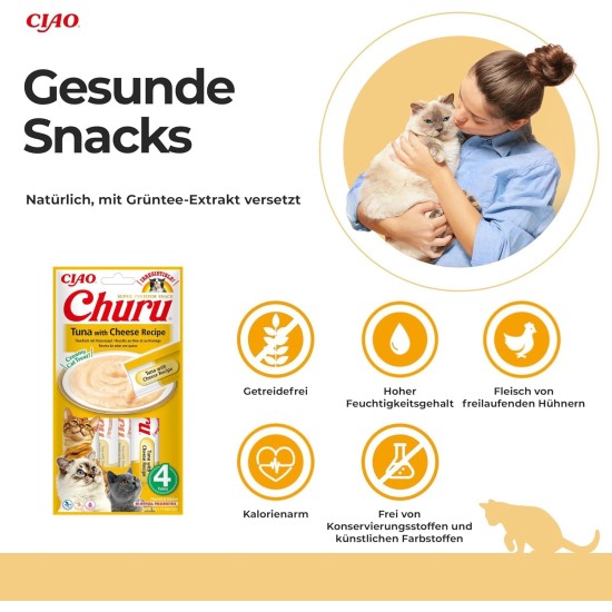 INABA Churu Puree Cat Snacks - Cat Paste for Feeding from the Hand - Cat Sticks with Tuna & Clam - 4 Sticks x 14 g INABA Churu Puree Cat Snacks - Cat Paste for Feeding from the Hand - Cat Sticks with Tuna & Clam - 4 Sticks x 14 g
