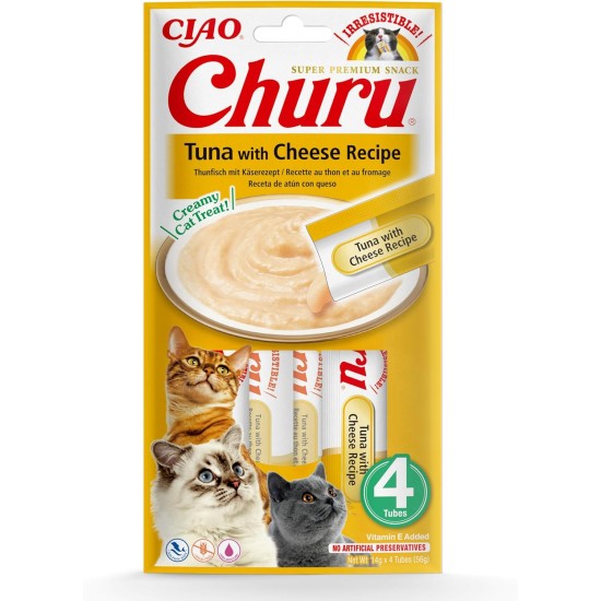 INABA Churu Puree Cat Snacks - Cat Paste for Feeding from the Hand - Cat Sticks with Tuna & Clam - 4 Sticks x 14 g INABA Churu Puree Cat Snacks - Cat Paste for Feeding from the Hand - Cat Sticks with Tuna & Clam - 4 Sticks x 14 g