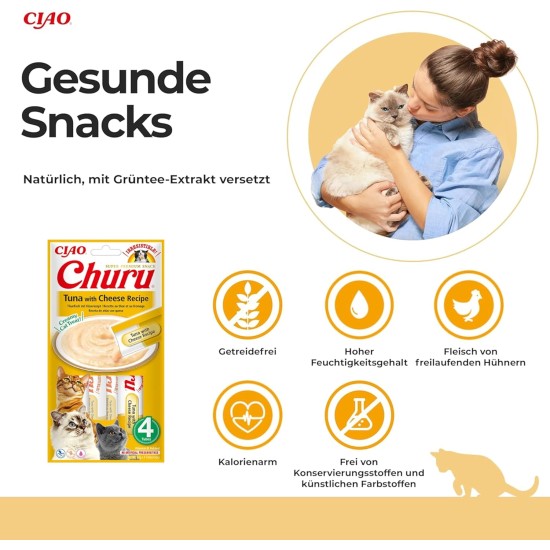 INABA Churu Puree Cat Snacks - Cat Paste for Feeding from the Hand - Cat Sticks with Tuna & Clam - 4 Sticks x 14 g INABA Churu Puree Cat Snacks - Cat Paste for Feeding from the Hand - Cat Sticks with Tuna & Clam - 4 Sticks x 14 g