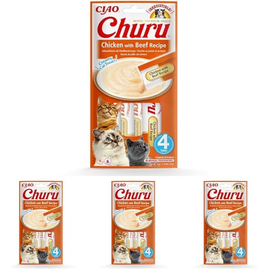 INABA Churu Puree Cat Snacks - Cat Paste for Feeding from the Hand - Cat Sticks with Tuna & Clam - 4 Sticks x 14 g INABA Churu Puree Cat Snacks - Cat Paste for Feeding from the Hand - Cat Sticks with Tuna & Clam - 4 Sticks x 14 g