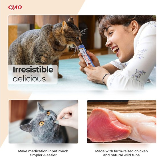 INABA Churu Puree Cat Snacks - Cat Paste for Feeding from the Hand - Cat Sticks with Tuna & Clam - 4 Sticks x 14 g INABA Churu Puree Cat Snacks - Cat Paste for Feeding from the Hand - Cat Sticks with Tuna & Clam - 4 Sticks x 14 g