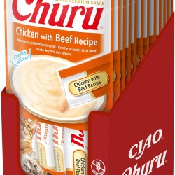 INABA Churu Puree Cat Treats - Cat Paste for Feeding from Hand - Cat Sticks with Dog & Beef - 12 Pack / 48 Sticks INABA Churu Puree Cat Treats - Cat Paste for Feeding from Hand - Cat Sticks with Dog & Beef - 12 Pack / 48 Sticks