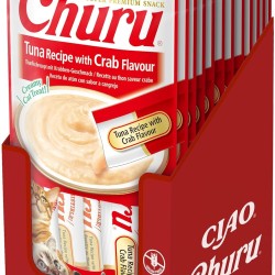 INABA Churu Puree Cat Treats - Cat Paste for Feeding from Hand - Cat Sticks with Tuna & Crab - 12 Pack / 48 Sticks INABA Churu Puree Cat Treats - Cat Paste for Feeding from Hand - Cat Sticks with Tuna & Crab - 12 Pack / 48 Sticks