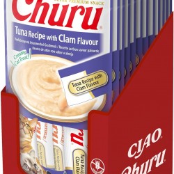 INABA Churu Puree Cat Treats - Cat Paste for Feeding from the Hand - Cat Sticks with Tuna & Clam - 12 Pack / 48 Sticks INABA Churu Puree Cat Treats - Cat Paste for Feeding from the Hand - Cat Sticks with Tuna & Clam - 12 Pack / 48 Sticks