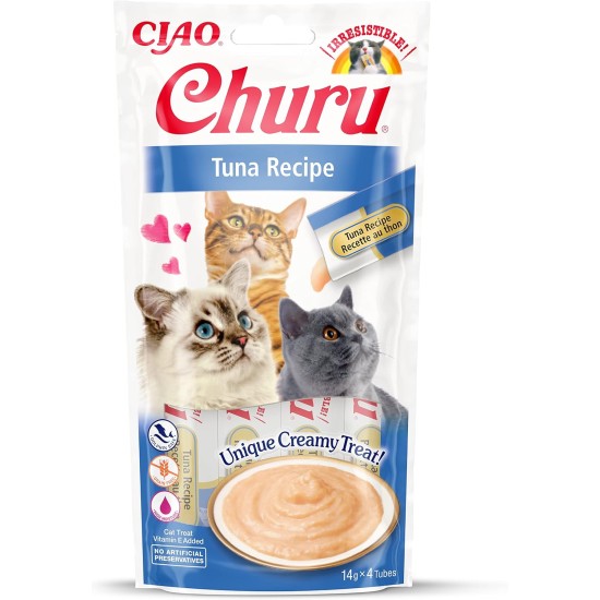 INABA Churu Puree Cat Treats Creamy Snacks, Variety Box with Tuna & Seafood 40 x 14 g, Premium Quality Cat Snacks INABA Churu Puree Cat Treats Creamy Snacks, Variety Box with Tuna & Seafood 40 x 14 g, Premium Quality Cat Snacks