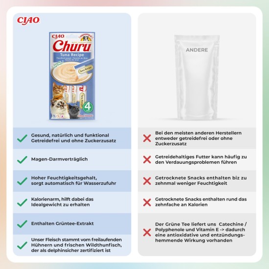 INABA Churu Puree Cat Treats Creamy Snacks, Variety Box with Tuna & Seafood 40 x 14 g, Premium Quality Cat Snacks INABA Churu Puree Cat Treats Creamy Snacks, Variety Box with Tuna & Seafood 40 x 14 g, Premium Quality Cat Snacks