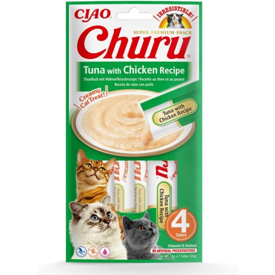 INABA Churu Puree Cat Treats Creamy Snacks, Variety Box with Tuna & Seafood 40 x 14 g, Premium Quality Cat Snacks INABA Churu Puree Cat Treats Creamy Snacks, Variety Box with Tuna & Seafood 40 x 14 g, Premium Quality Cat Snacks