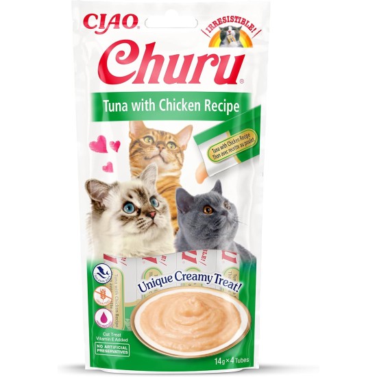 INABA Churu Puree Cat Treats Creamy Snacks, Variety Box with Tuna & Seafood 40 x 14 g, Premium Quality Cat Snacks INABA Churu Puree Cat Treats Creamy Snacks, Variety Box with Tuna & Seafood 40 x 14 g, Premium Quality Cat Snacks
