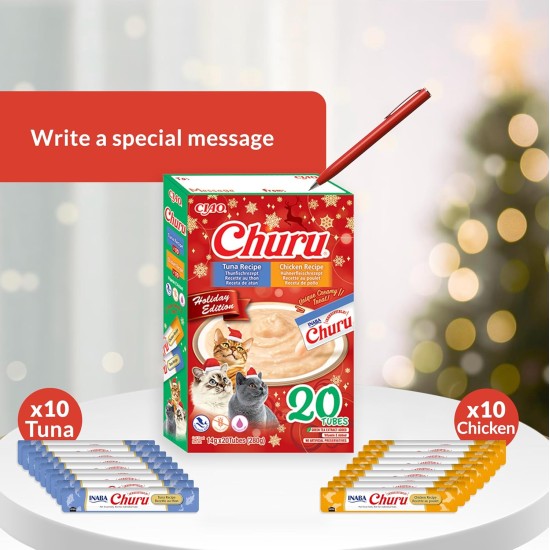 INABA Churu Puree Multipack - Total 20 Tubes: 5x Chicken with Cheese, 5x Chicken with Beef, 5x Chicken with Cheese & Beef and 5x Chicken with Salmon INABA Churu Puree Multipack - Total 20 Tubes: 5x Chicken with Cheese, 5x Chicken with Beef, 5x Chicken with Cheese & Beef and 5x Chicken with Salmon