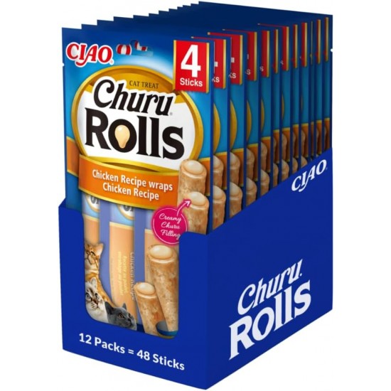 INABA Churu Rolls No By-Products with 59% Chicken Meat Cat Treats, Grain-Free, Sugar-Free, Perfect for Hiding Tablet, Soft and Juicy Chew Sticks for Cats 40 g INABA Churu Rolls No By-Products with 59% Chicken Meat Cat Treats, Grain-Free, Sugar-Free, Perfect for Hiding Tablet, Soft and Juicy Chew Sticks for Cats 40 g